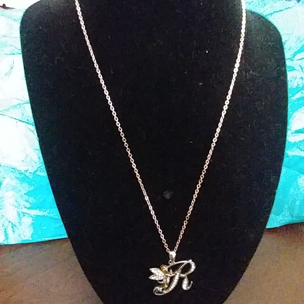 Tinker Bell Initial Necklace in Rose Gold Tone